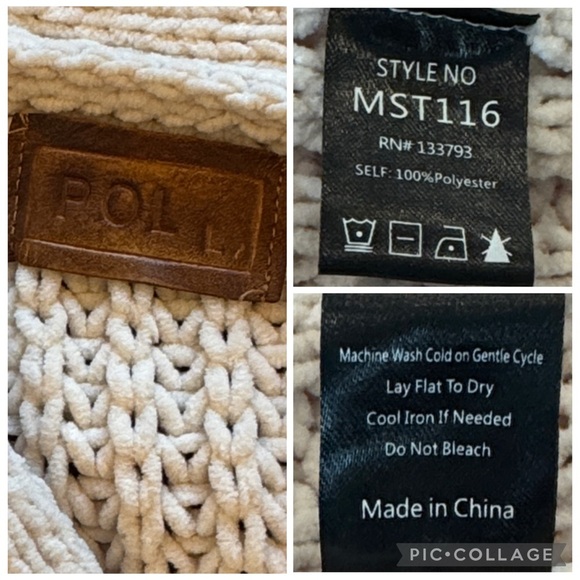 POL Chenille Beige Tie Neck Bell Sleeve Oversized Sweater Size Large - Picture 4 of 10